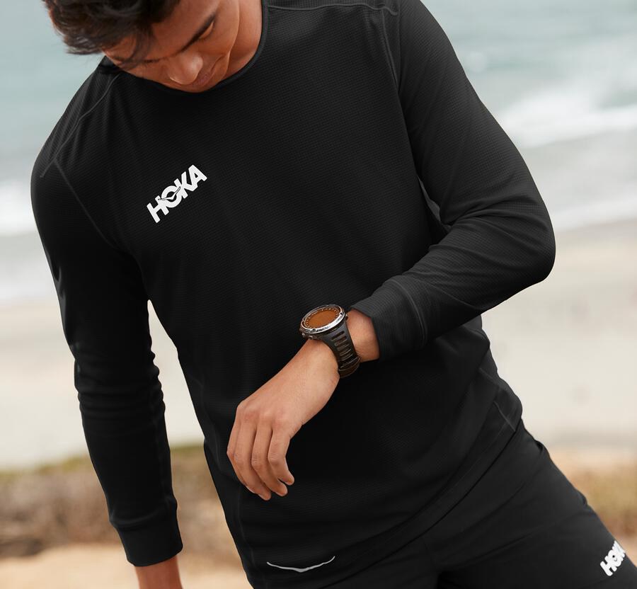 Hoka One One Tops Mens Black - Performance 3/4 Sleeve - 35976CUXV